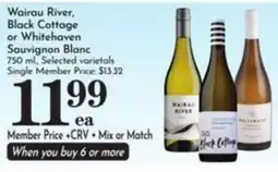 Pavilions Wairau River, Black Cottage or Whitehaven Sauvignon Blanc offer