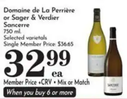 Pavilions Domaine de La Perriere or Sager & Verdier Sancerre offer