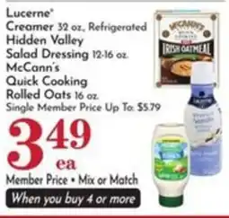 Pavilions Lucerne Creamer, Hidden Valley Salad Dressing, McCann's Quick Cooking Rolled Oats offer