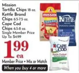 Pavilions Mission Tortilla Chips, Kettle Brand Chips, Cape Cod Chips offer