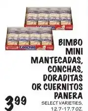 Foodarama Bimbo Mini Manteucas, Conchas, Doraditas or Cuernitos Panera offer