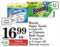 Pavilions Bounty Paper Towels or Charmin Bath Tissue offer