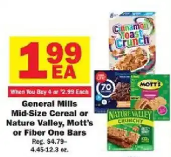 General Mills Mid-Size Cereal or Nature Valley, Mott's or Fiber One Bars