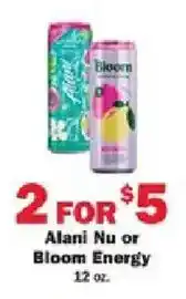 Schnucks Alani Nu or Bloom Energy offer