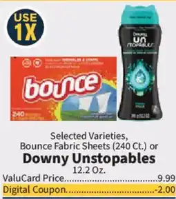Food City Selected Varieties, Bounce Fabric Sheets or Downy Unstoppables offer