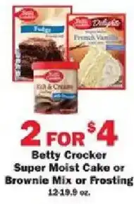 Schnucks Betty Crocker Super Moist Cake or Brownie Mix or Frosting offer