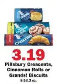 Schnucks Pillsbury crescents, cinnamon rolls or grands! biscuits offer