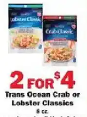 Schnucks Trans Ocean Crab or Lobster Classics offer
