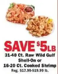 Schnucks Raw Wild Gulf Shell-On or Cooked Shrimp offer