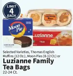 Food City Selected Varieties, Thomas English Muffins, Moon Pies or Luzianne Family Tea Bags offer