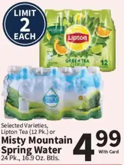 Food City Lipton tea or misty mountain spring water offer