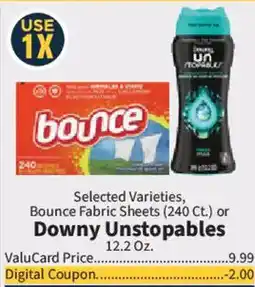 Food City Selected Varieties, Bounce Fabric Sheets or Downy Unstoppables offer