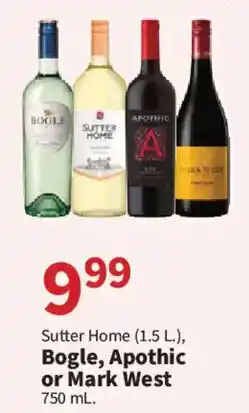 Food City Sutter Home, Bogle, Apothic or Mark West offer
