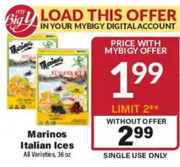 Big Y Marinos Italian Ices offer
