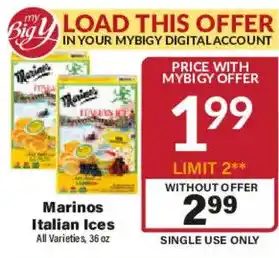 Big Y Marinos Italian Ices offer