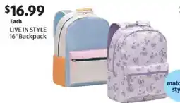 Aldi Live In Style Backpack offer