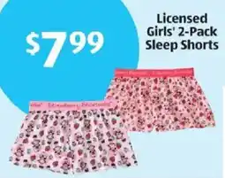 Aldi Strawberry Shortcake licensed girls' sleep shorts offer