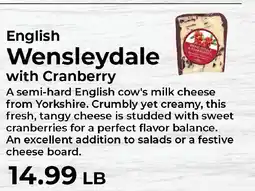 Sunset Foods English Wensleydale with Cranberry offer
