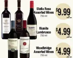Big Saver Foods Stella Rosa Assorted Wines 750 ml, Riunite Lambrusco 750 ml, Woodbridge Assorted Wines offer