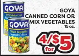 Torres Supermercado GOYA CANNED CORN OR MIX VEGETABLES offer