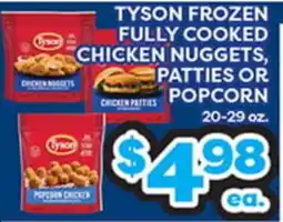 Torres Supermercado TYSON FROZEN FULLY COOKED CHICKEN NUGGETS, PATTIES OR POPCORN offer