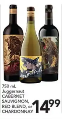 Pete's Fresh Market 750 mL Juggernaut CABERNET SAUVIGNON, RED BLEND, or CHARDONNAY offer