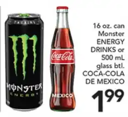 Pete's Fresh Market 16 oz. can Monster ENERGY DRINKS or 500 mL glass btl. COCA-COLA DE MEXICO offer