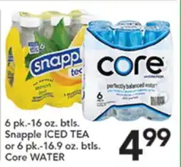 Pete's Fresh Market 6 pk.-16 oz. btls. Snapple ICED TEA or 6 pk.-16.9 oz. btls. Core WATER offer