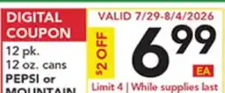 Pete's Fresh Market 12 pk. 12 oz. cans PEPSI or MOUNTAIN offer