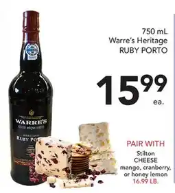 Pete's Fresh Market 750 mL Warre's Heritage RUBY PORTO offer