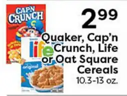 Rich's Fresh Market Quaker, Cap'n Crunch, Life or Oat Square Cereals offer