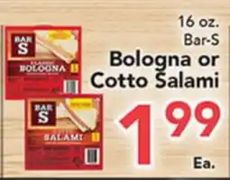 Eurofresh Market 16 oz. Bar-S Bologna or Cotto Salami offer
