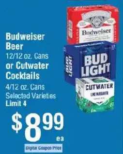 Smart & Final Budweiser Beer or Cutwater Cocktails offer