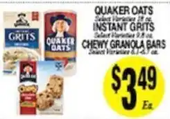 Arlan's Market Quaker oats, instant grits, chewy granola bars offer