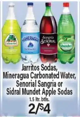 Angelo Caputo's Fresh Market Jarritos Sodas, Mineragua Carbonated Water, Senorial Sangria or Sidral Mundet Apple Sodas offer