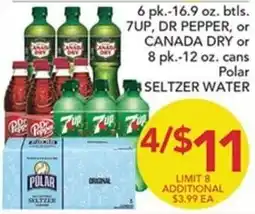 Pete's Fresh Market 7up, DR pepper, or canada dry or Polar seltzer water offer