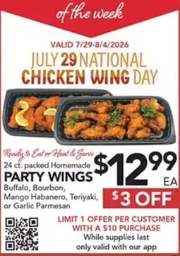 Pete's Fresh Market Ready to Eat or Heat & Serve Party Wings offer