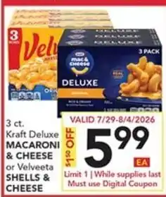 Pete's Fresh Market Kraft Deluxe Macaroni & Cheese or Velveeta Shells & Cheese offer