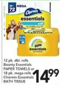 Pete's Fresh Market Bounty Essentials paper towels or 18 pk. mega rolls charmin essentials bath tissue offer