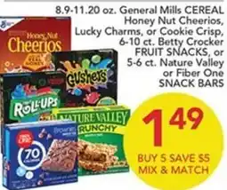 Pete's Fresh Market General Mills cereal, lucky charms, or cookie crisp, betty crocker fruit snacks, or nature valley or fiber one snack bars offer
