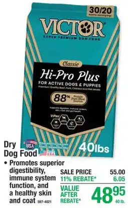 Menards Victor classic hi-pro plus dry dog food offer