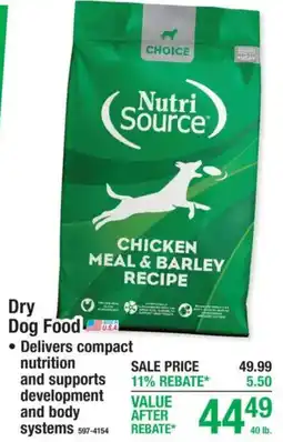 Menards Nutri Source chicken meal & barley recipe dry dog food offer