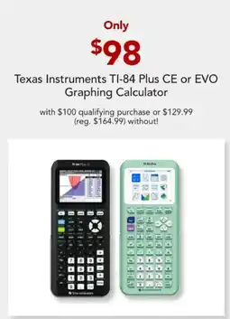 Office Depot Texas Instruments TI-84 Plus CE or EVO Graphing Calculator offer