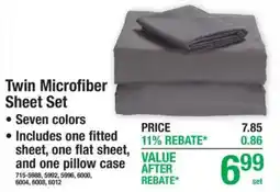 Menards Twin Microfiber Sheet Set offer