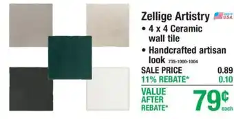 Menards Zellige Artistry 4 x 4 Ceramic wall tile offer