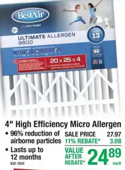 Menards BestAir ultimate allergen 9600 offer