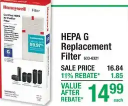 Menards Honeywell hepa g replacement filter offer