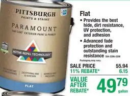 Menards Pittsburgh paramount one-coat exterior paint & primer flat offer