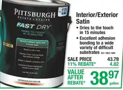 Menards Pittsburgh paints & stains fast dry interior/exterior satin offer