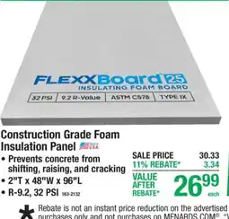 Menards Flexxboard 25 insulating foam board offer